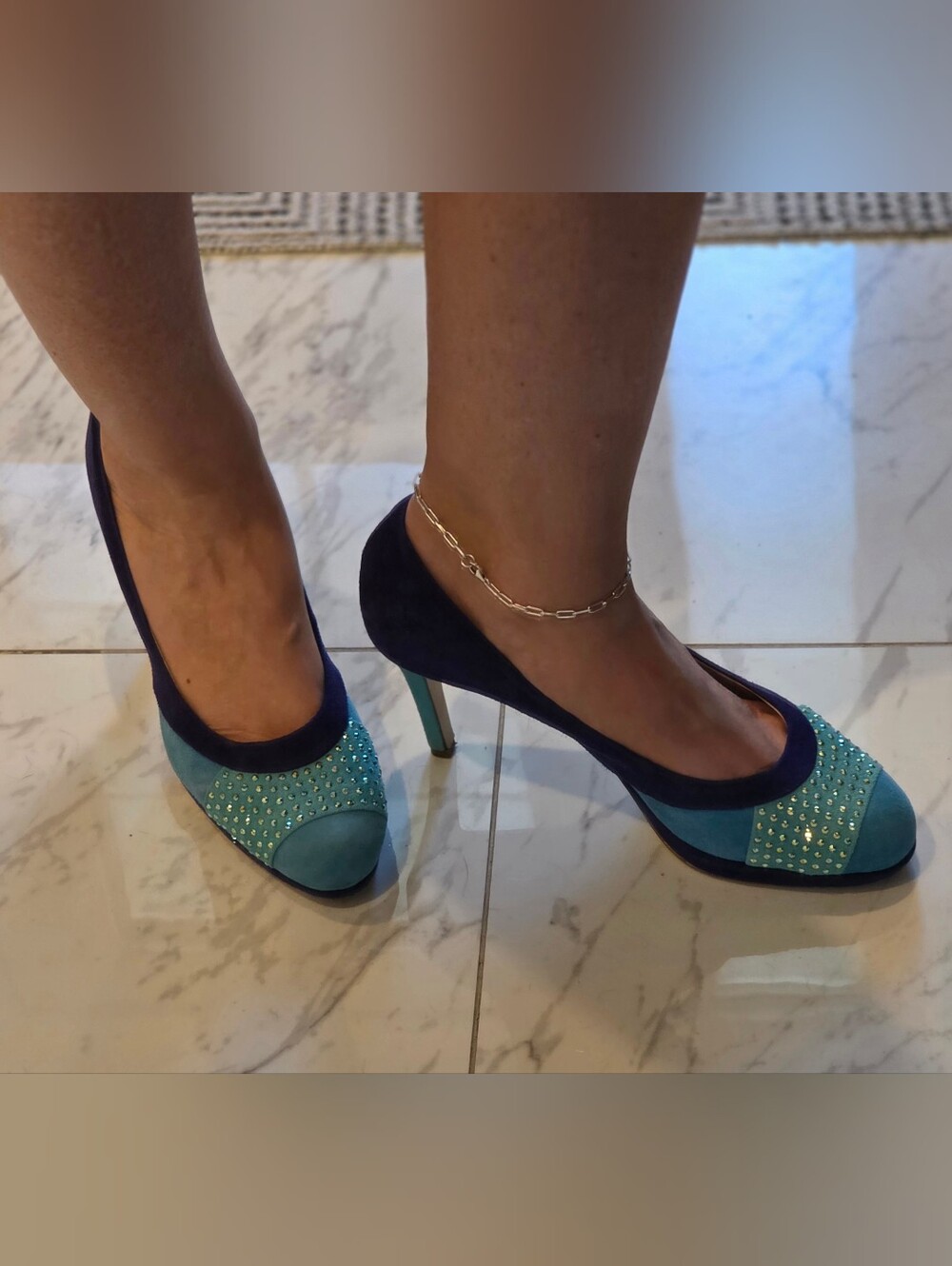 Women's Blue Suede Heels - Swarovski Crystals (Limited Edition) *Size 8.5 U.S.